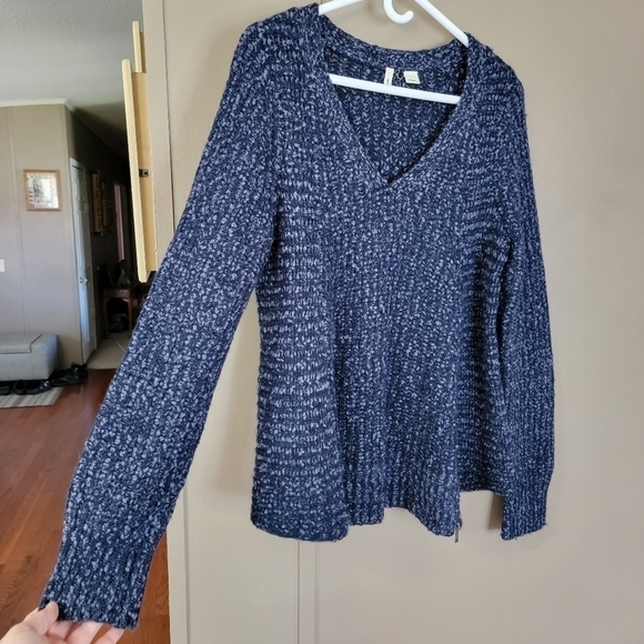 Anthropologie Moth Navy Zipped Stitch Wool/Alpaca Blend Pullover Knit Sweater - Picture 4 of 16